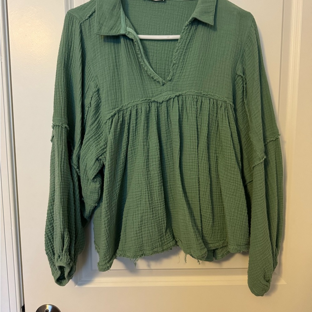 Ces Femme Green Smocked Polo Tunic